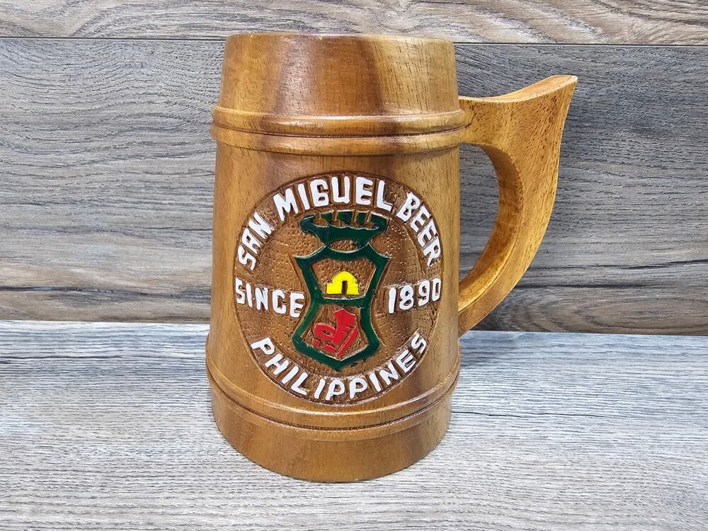 San Miguel Philippines Beer Mug Stein Wood